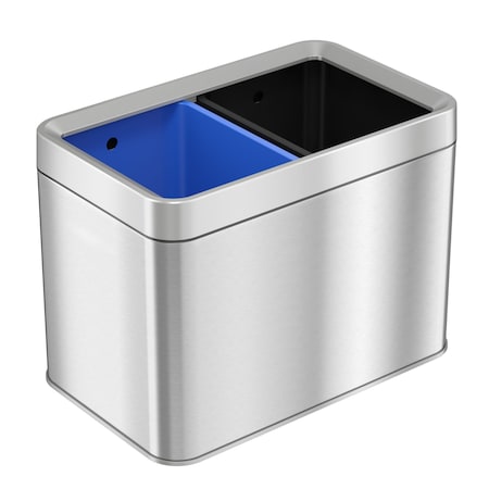 5 gal Rectangular Indoor Metal Can, Silver, Dual Compartment Open Top, Stainless Steel, 10.24 in MPN:HLS05DRO
