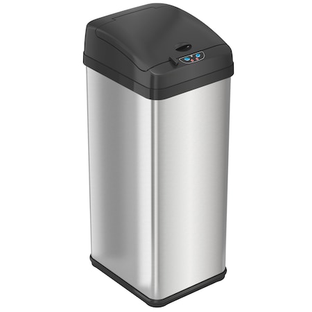 13 gal Rectangular Indoor Metal Can, Silver, Touchless Sensor Lid, Stainless Steel, 10.75 in MPN:HLS13MX