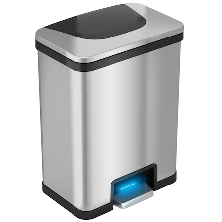 13 gal Rectangular Indoor Metal Can, Silver, Pedal Sensor Lid, Stainless Steel, 11.75 in MPN:HLS13SB