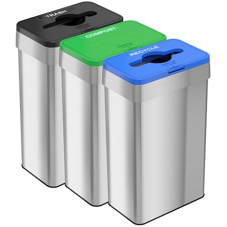 21 gal Rectangular Indoor Trash Can, Silver, Open Top, Stainless Steel, 10.25 in MPN:HLS21UOTTRIO