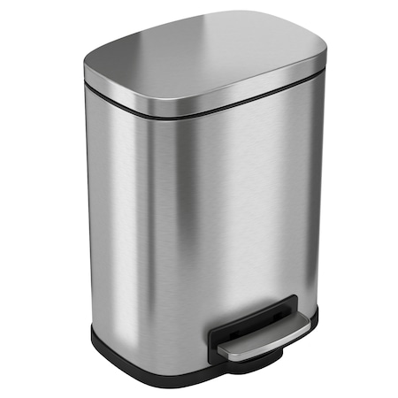 1.32 Gallon / 5 Liter Stainless Steel Soft Step Pedal Commercial Trash Can with Removable Plastic Liner and Odor Filter MPN:HLSS01R