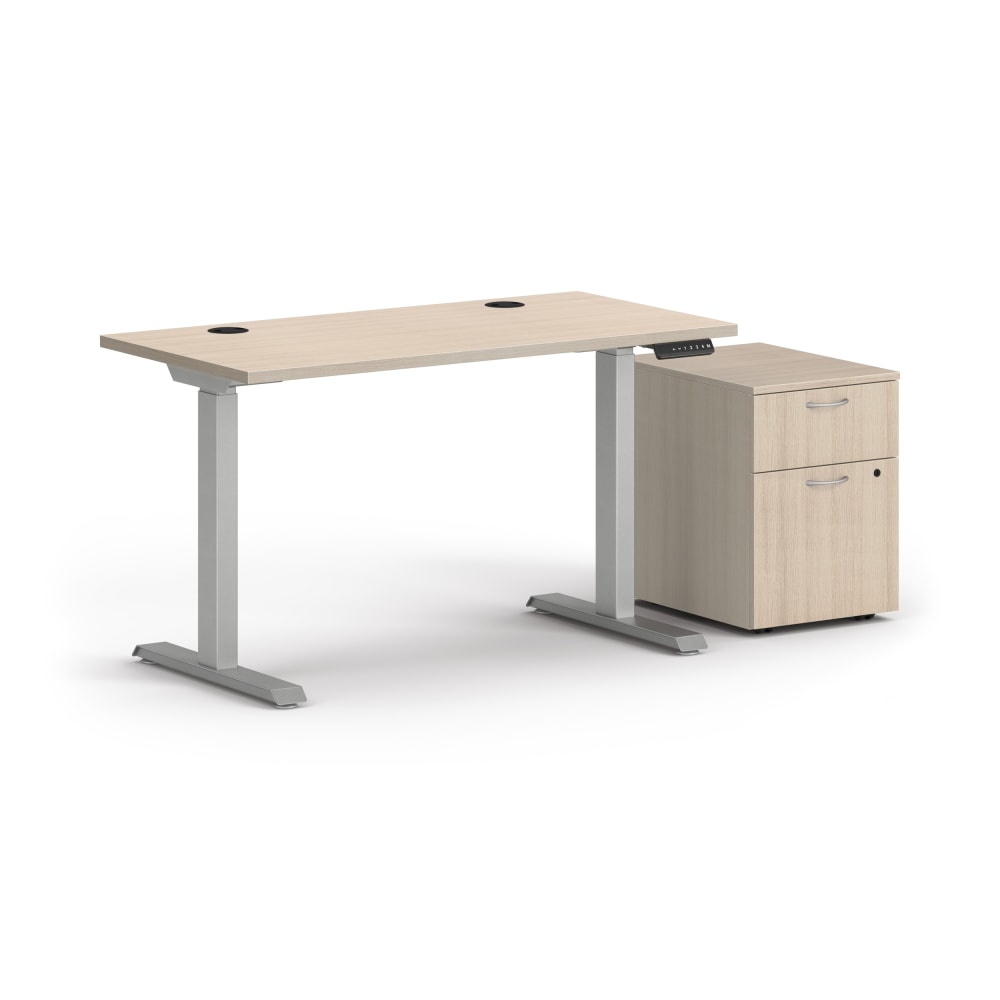 HON Mod Height-Adjustable Desk With Mobile Storage, Desert Oak/Silver MPN:HLPLRW4824CHATBFDO1