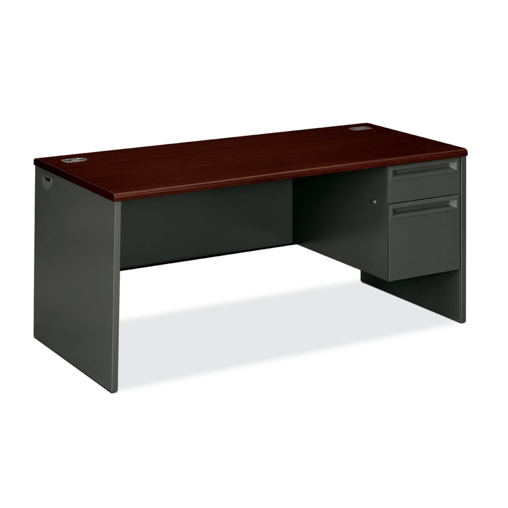 HON 38000 66inW Right-Pedestal Computer Desk With Lock, Mahogany/Charcoal MPN:38291RNS