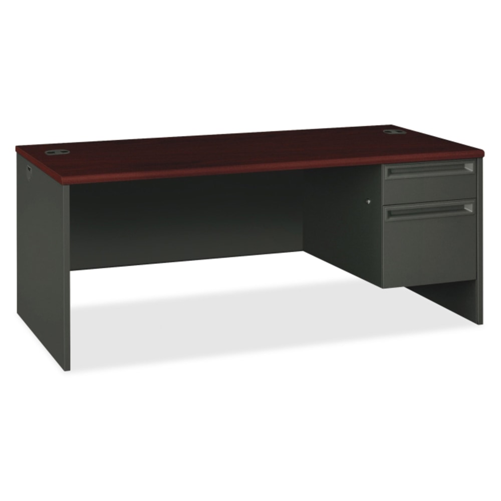 HON 38000 72inW Right-Pedestal Computer Desk, Mahogany/Charcoal MPN:38293RNS