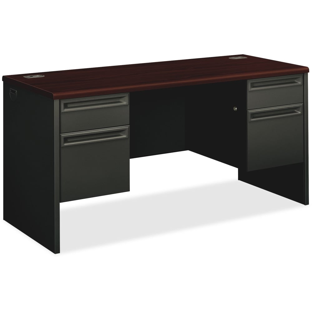 HON 38000 Kneespace 60inW Computer Desk Credenza, Mahogany/Charcoal MPN:38852NS