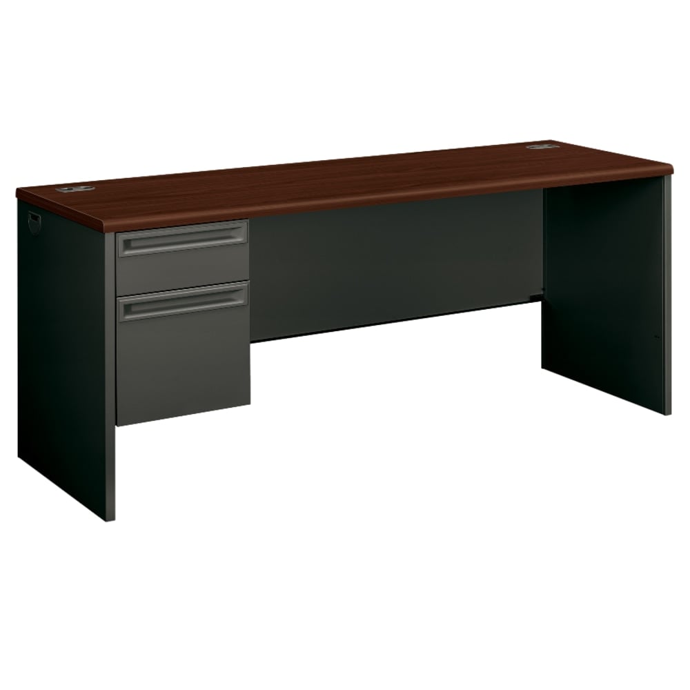 HON 38000 72inW Left-Pedestal Computer Desk Credenza With Lock, Mahogany/Charcoal MPN:38855LNS