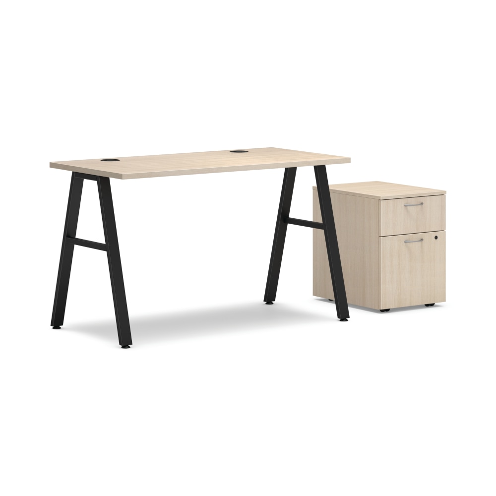 HON Mod 48inW Desk With Mobile Storage, Desert Oak/Black MPN:HLPL4824BFDO1ALEGBLK