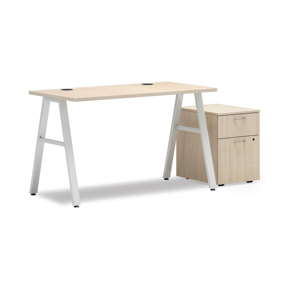 HON Mod 48inW Computer Desk, Desert Oak/Silver MPN:HLPL4824BFDO1ALEGSLV