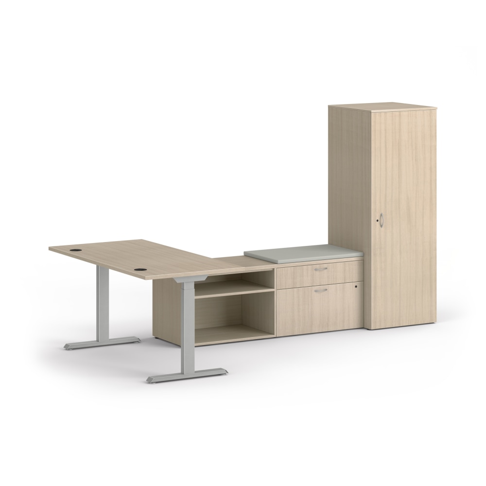 HON Mod 114inW Height-Adjustable L-Station Computer Desk With Storage, Desert Oak/Cool Neutral/Silver MPN:HLPL60114HATDSKWDDO1