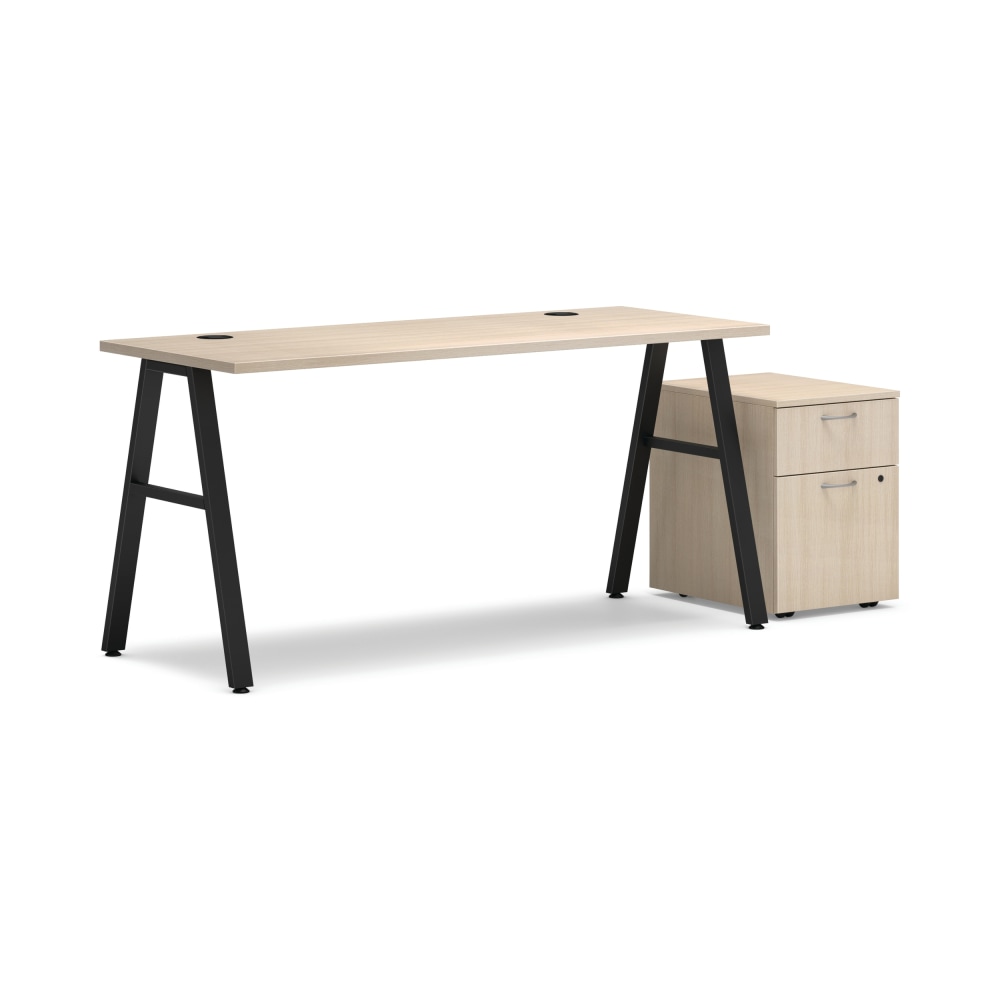HON Mod 60inW Desk, Desert Oak/Black MPN:HLPL6024BFDO1ALEGBLK