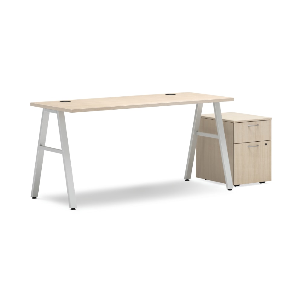 HON Mod 60inW Computer Desk With Mobile Storage, Desert Oak/Silver MPN:HLPL6024BFDO1ALEGSLV
