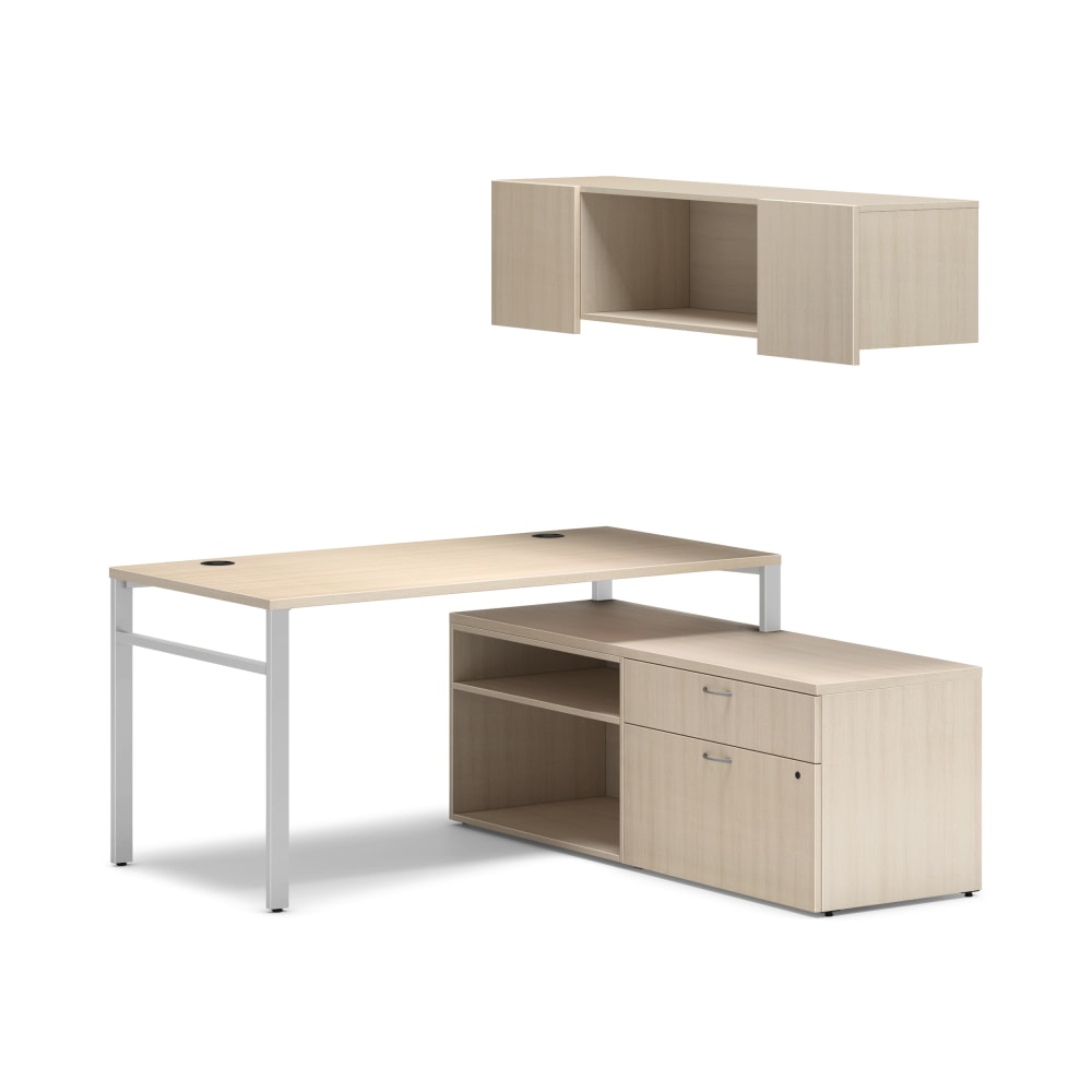 HON Mod Workstation With Wall Mount Storage And 2 Storage Credenzas, Desert Oak/Silver MPN:HLPL6060LDSKDO1ULEGS