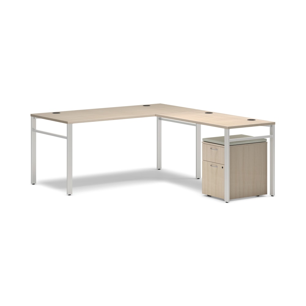 HON Mod 66inW L-Station Computer Desk, Desert Oak/Cool Neutral/Silver MPN:HLPL6678LDSKDO1ULEGS