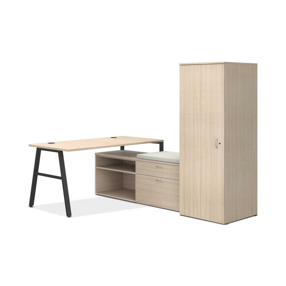 HON Mod 84inW Table Computer Desk With 2 Storage Credenzas And Wardrobe, Desert Oak/Black/Cool Neutral MPN:HLPL8460LDSKDO1ALEGB