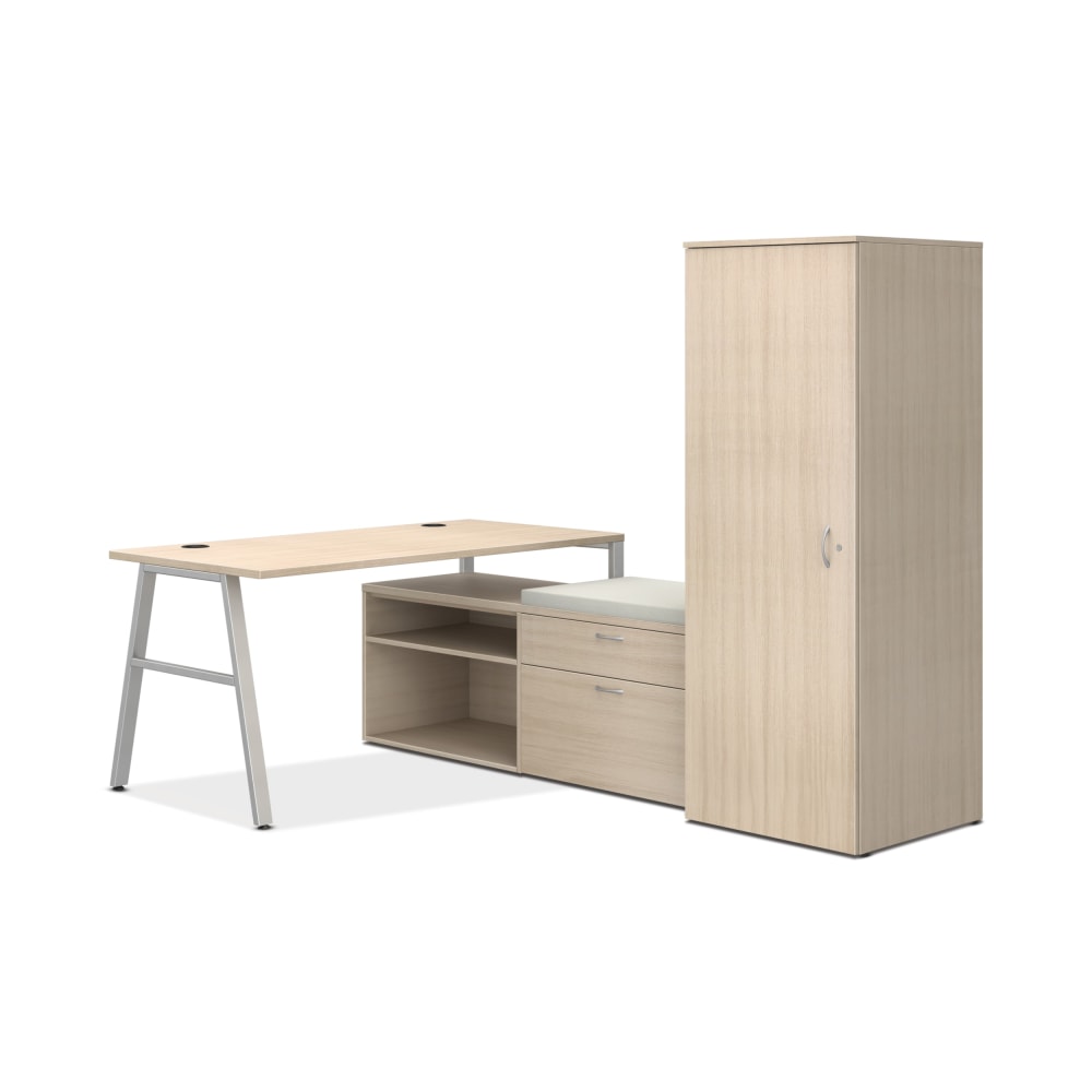 HON Mod 84inW Table Computer Desk With 2 Storage Credenzas And Wardrobe, Desert Oak/Silver/Cool Neutral MPN:HLPL8460LDSKDO1ALEGS