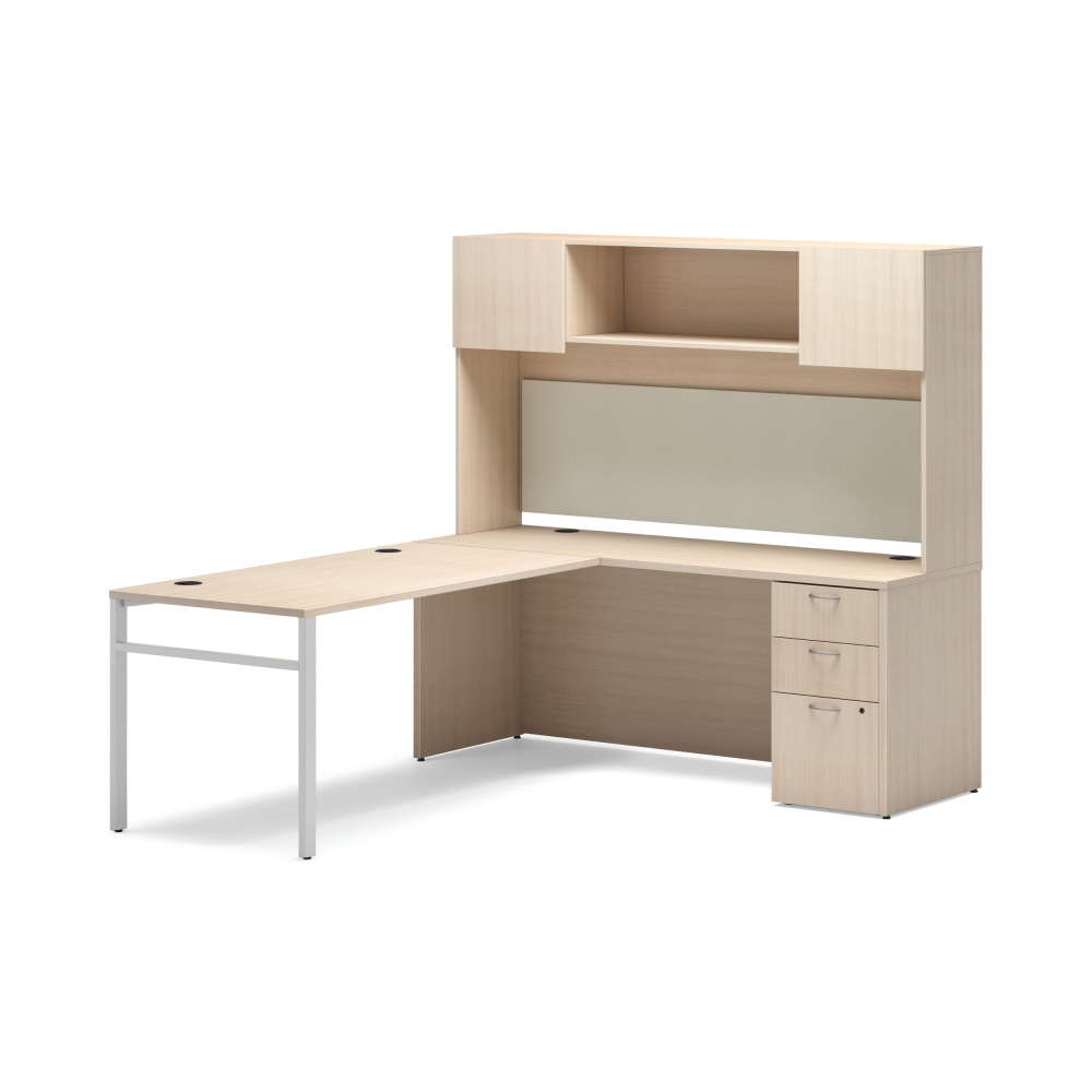 HON Mod Executive Workstation With Hutch And BBF Pedestal, Desert Oak/Cool Neutral Fabric/Silver MPN:HLPL8472LDSKDO1ULEGS