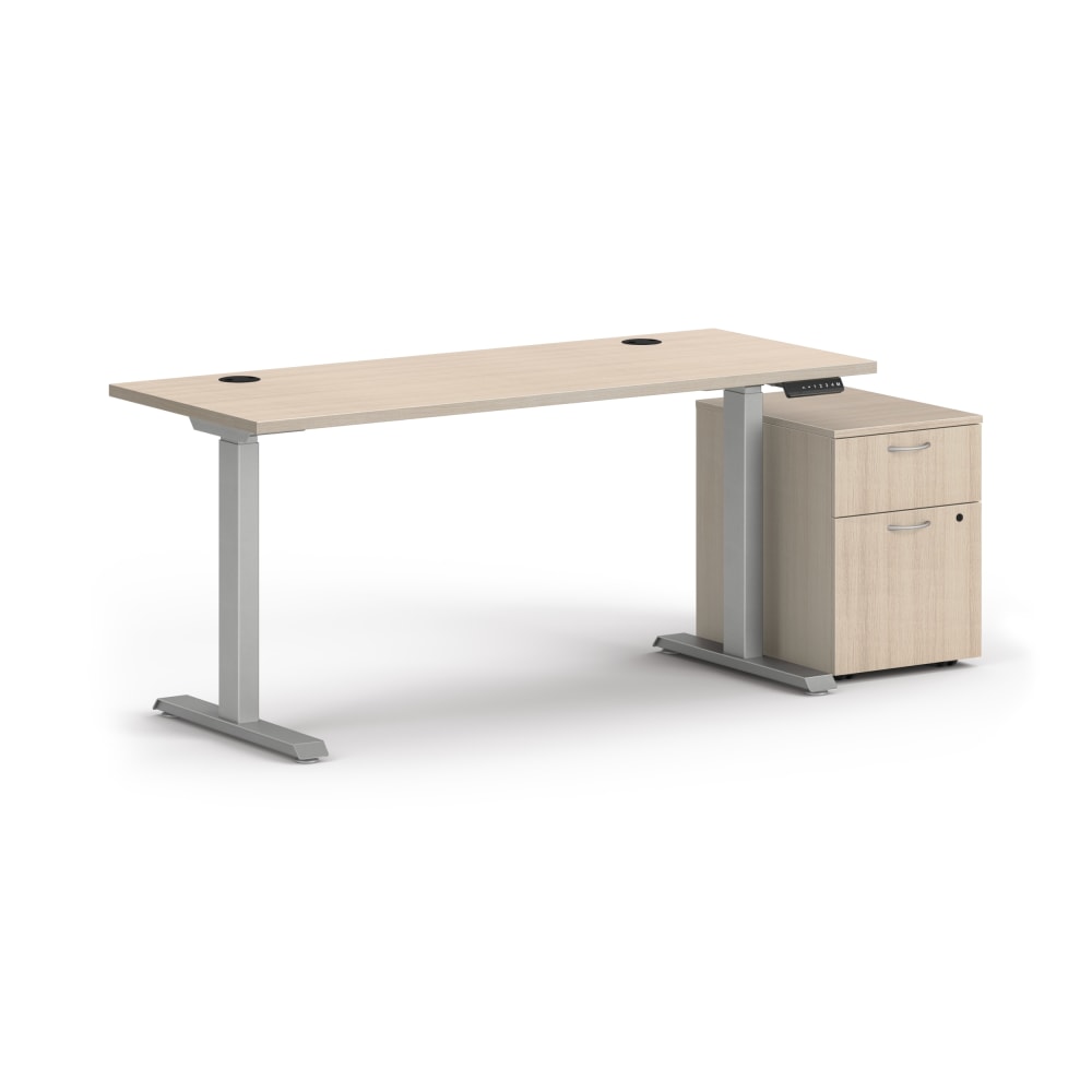 HON Mod 60inW Height-Adjustable Desk With Mobile Storage, Desert Oak/Silver MPN:HLPLRW6024CHATBFDO1