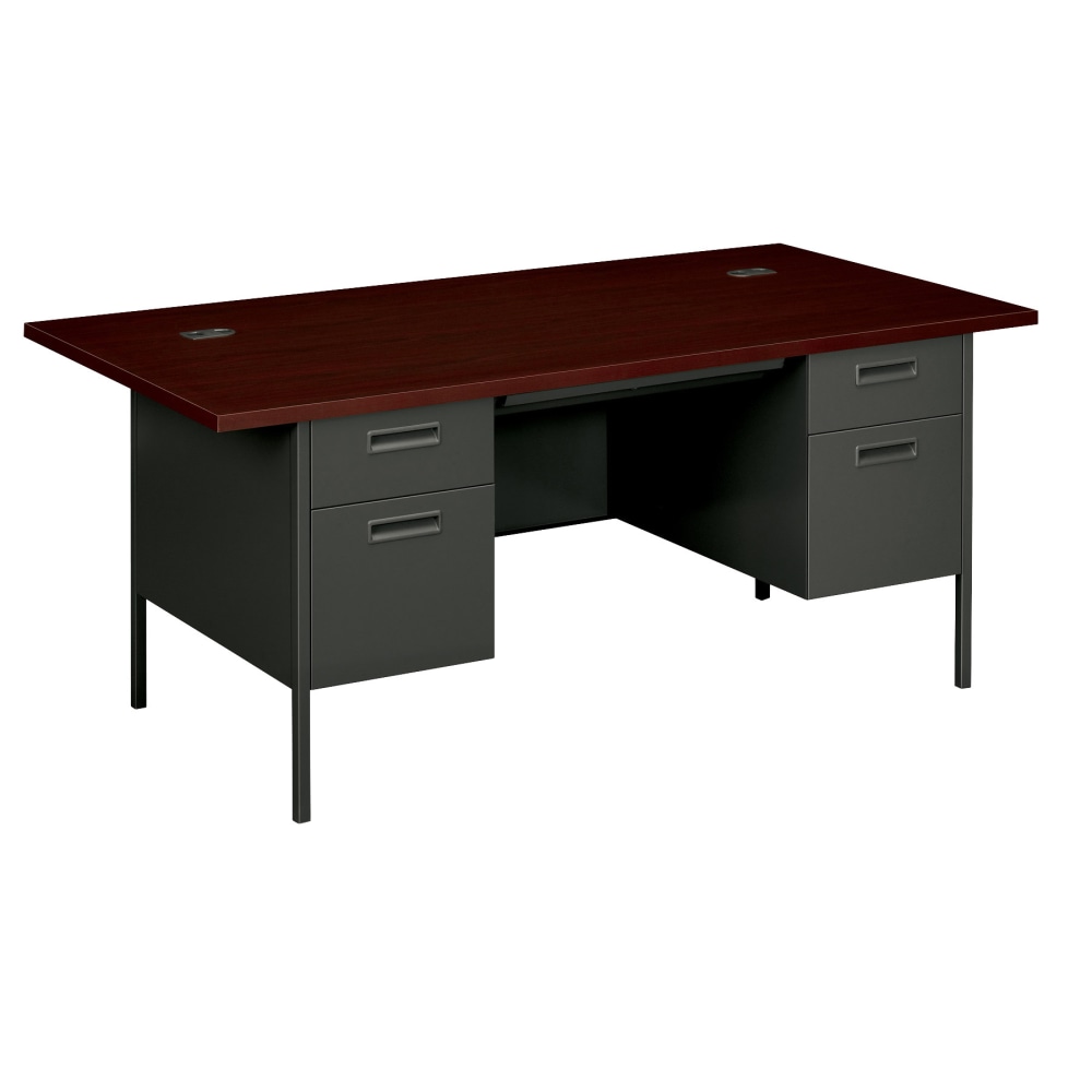 HON Metro Classic 72inW Double-Pedestal Computer Desk, Mahogany/Charcoal MPN:P3276NS