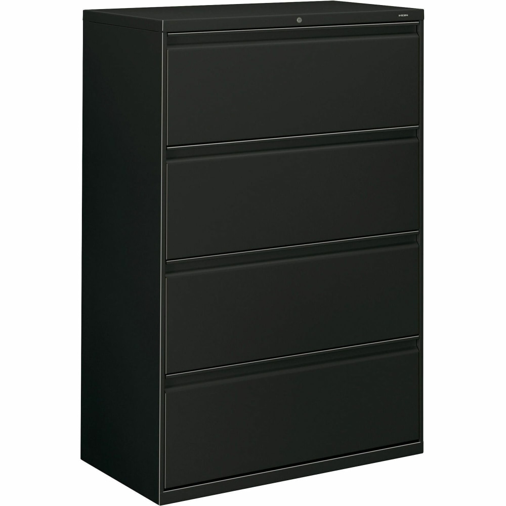 HON 800 36inW x 19-1/4inD Lateral 4-Drawer File Cabinet With Lock, Black MPN:884LP