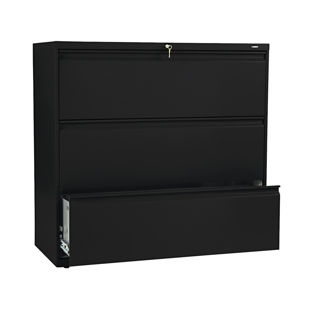 HON Brigade 800 42inW x 19-1/4inD Lateral 3-Drawer File Cabinet, Black MPN:893LP