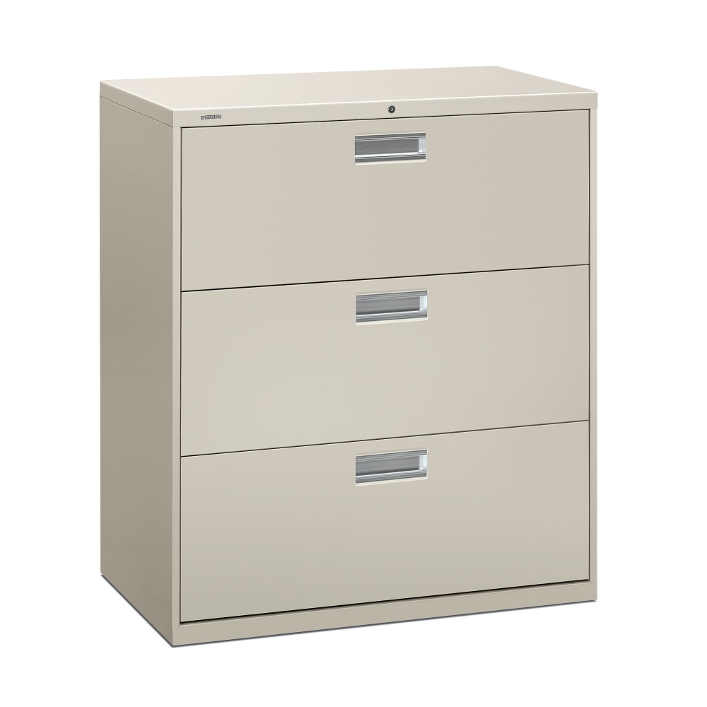 HON Brigade 600 36inW x 19-1/4inD Lateral 3-Drawer File Cabinet, Light Gray MPN:683LQ