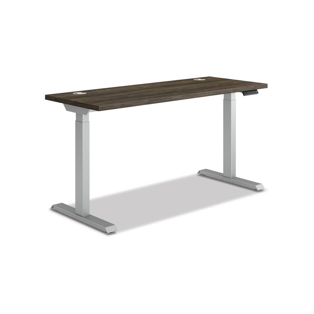 HON Coordinate 58inW Adjustable Height Standing Desk, 3-Stage Base, Florence Walnut/Silver MPN:HAT3SBFLORSLV2258
