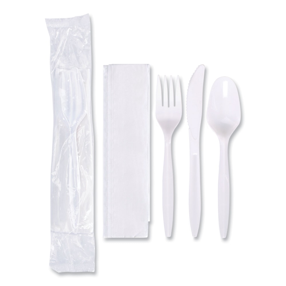 Hoffmaster Economy Cutlery Kits, Fork/Knife/Spoon/Napkin, White, Carton Of 250 Kits MPN:117799