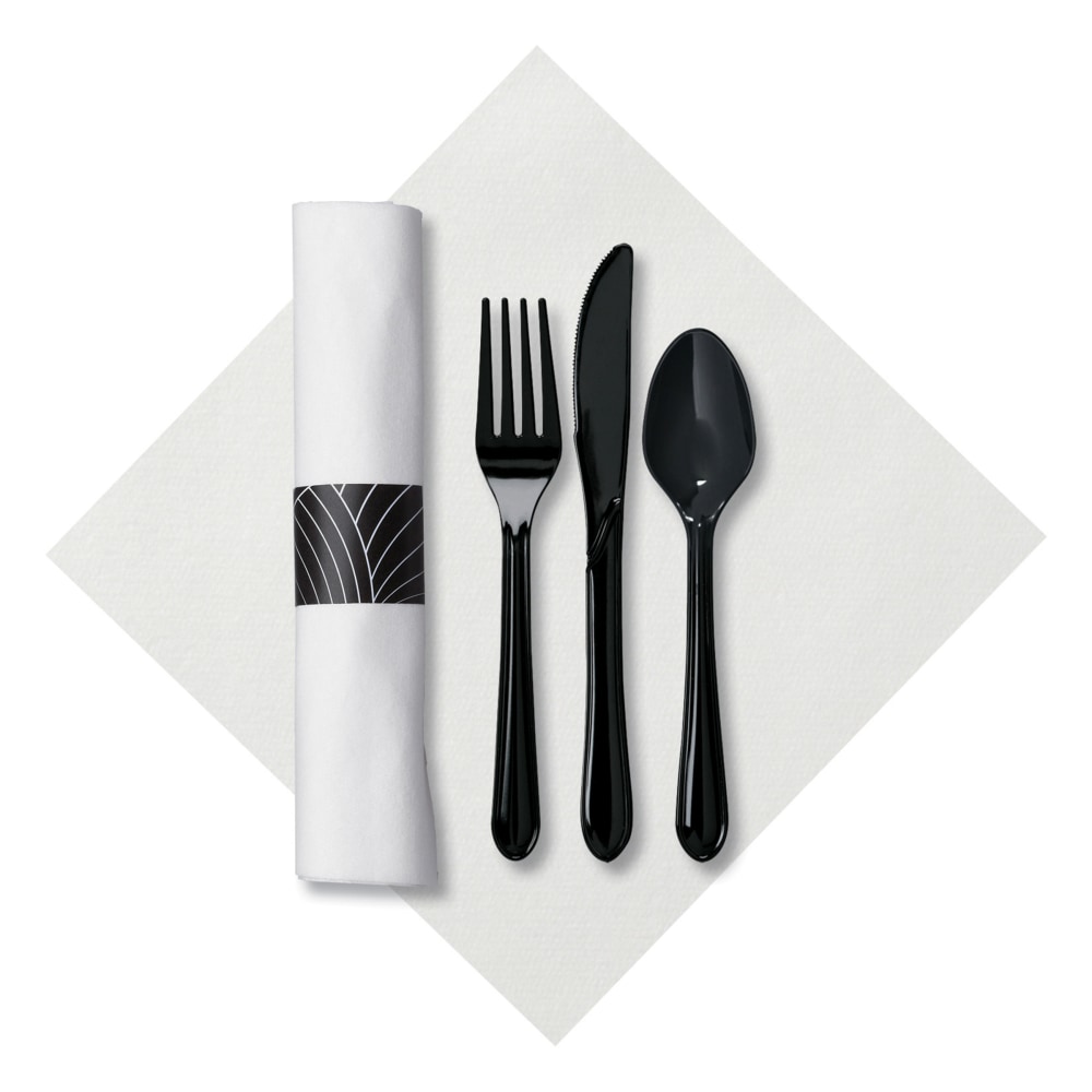 CaterWrap Pre-Rolled Cutlery, Mystic Linen-Like Napkin, Black/White, Case Of 200 Rolls MPN:119990