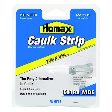 Hybrid Caulking Strip, 1 5/8 in x 11 ft, Box, White, Hybrid Base, Tub & Wall MPN:34040