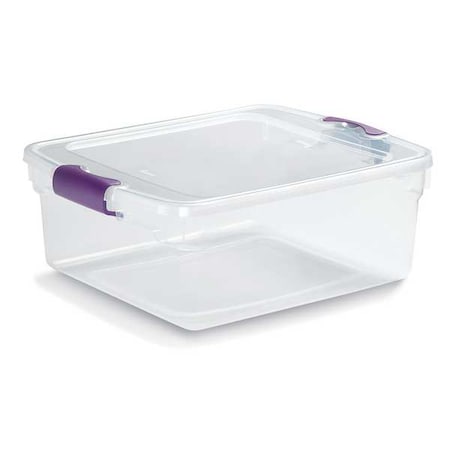 Stackable Storage Tote W/ Lid, 3.9 gal, 16-1/4 in L x 13 in W x 6-1/8 in H, Clear, Purple MPN:3420GRPRCL.08