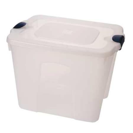 Stackable Storage Tote W/ Lid, 22 gal, 23-3/4 in L x 18 in W x 17-1/4 in H, Clear, Navy MPN:8520GRCL.08