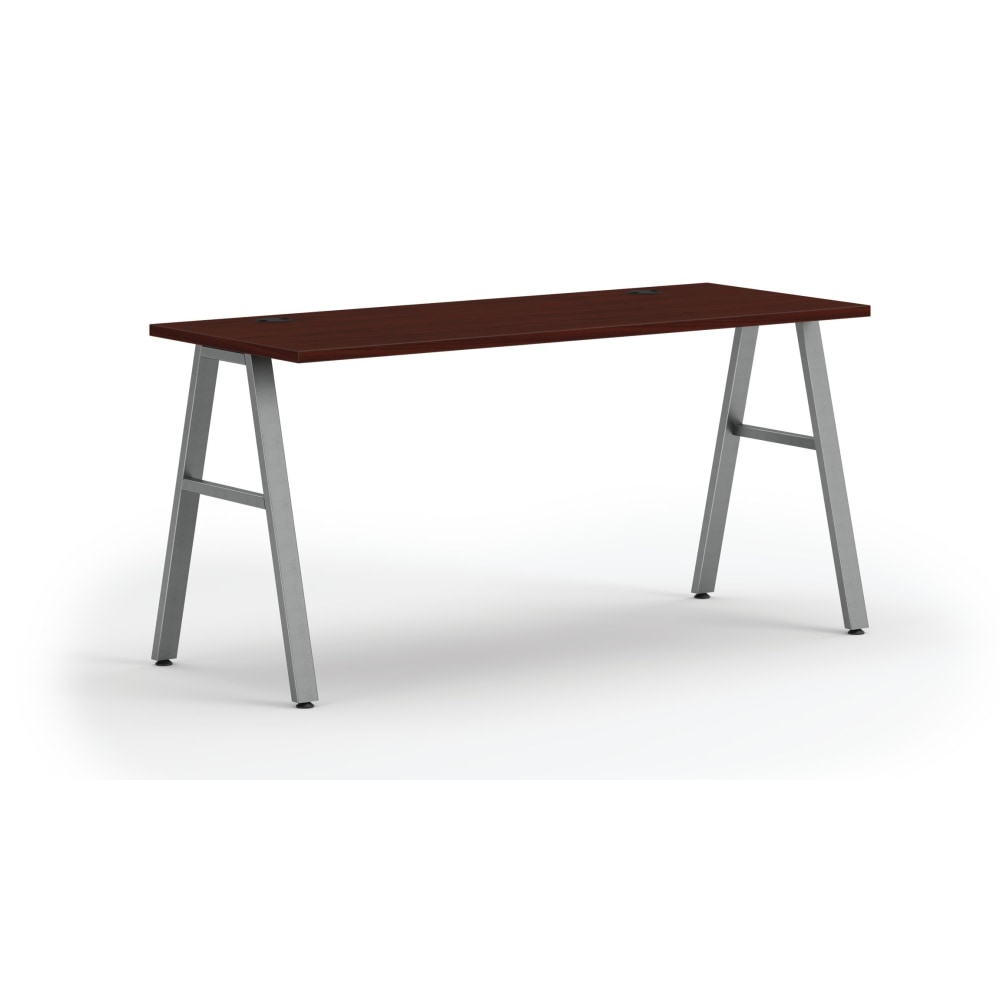 HON Mod 60inW Table Computer Desk With A-Leg Base, Traditional Mahogany/Silver MPN:HON6024TM1ASV
