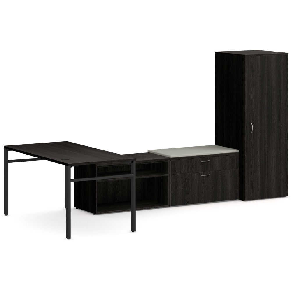 HON Mod 60inW L-Station Computer Desk With Storage, Java Oak/Cool Neutral/Black MPN:HONHPL60114JUGB