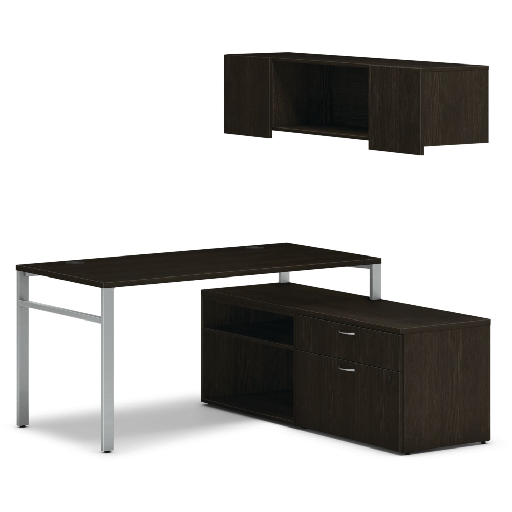 HON Mod 60inW Computer Desk Workstation With Wall Mount Storage And 2 Credenzas, Java Oak/Silver MPN:HONHPL6060JULEG