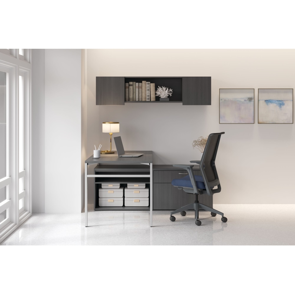 HON Mod 60inW Computer Desk Workstation With Wall Mount Storage And 2 Credenzas, Slate Teak/Silver MPN:HONHPL6060SLULEG