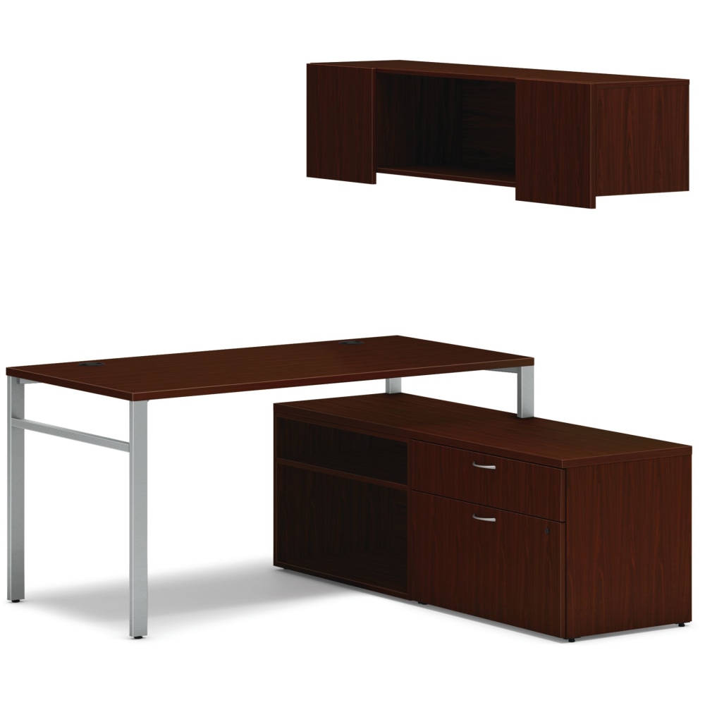 HON Mod 60inW Computer Desk Workstation With Wall Mount Storage, Traditional Mahogany/Silver MPN:HONHPL6060TULEG