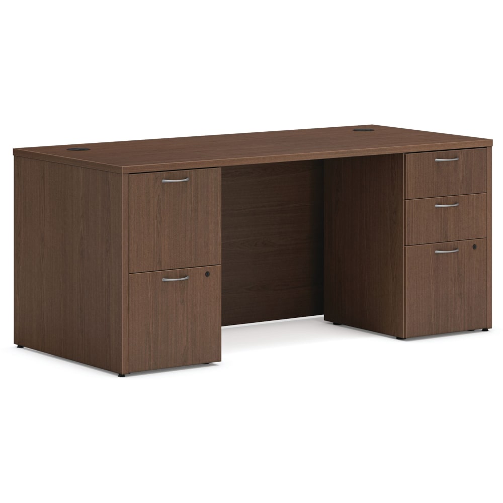 HON Mod 66inW Double-Pedestal Computer Desk, Sepia Walnut MPN:HONMOD003