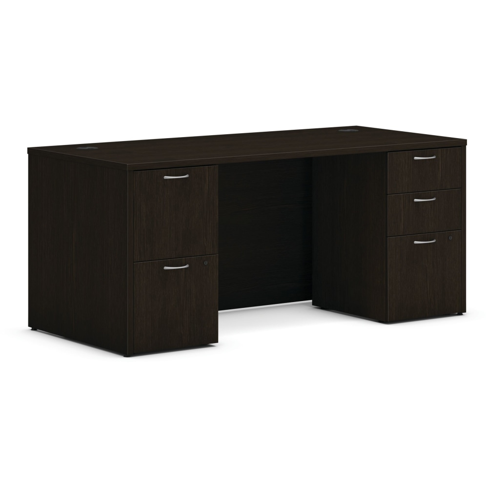 HON Mod 66inW Double-Pedestal Computer Desk, Java Oak MPN:HONMOD005