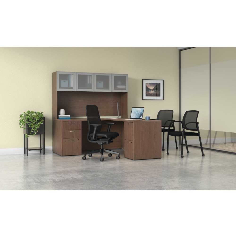 HON Mod 66inW L-Station Computer Desk With 2 Pedestals And Stack-On Hutch, Sepia Walnut MPN:HONMOD069