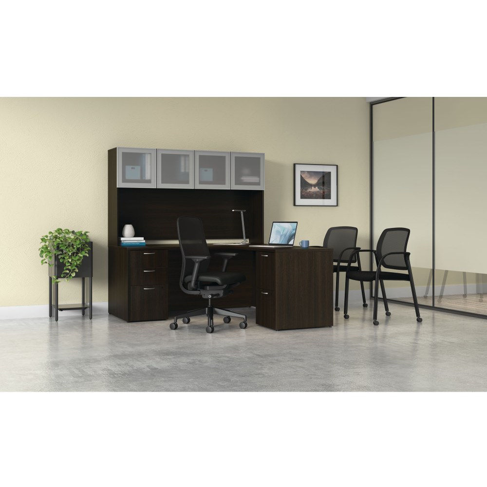 HON Mod 66inW L-Station Computer Desk With 2 Pedestals And Stack-On Hutch, Java Oak/Silver MPN:HONMOD071