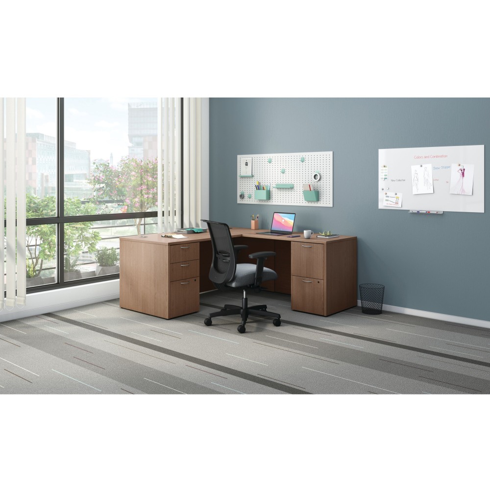 HON Mod 66inW L-Station Computer Desk With Double-Pedestal, Sepia Walnut MPN:HONMOD074