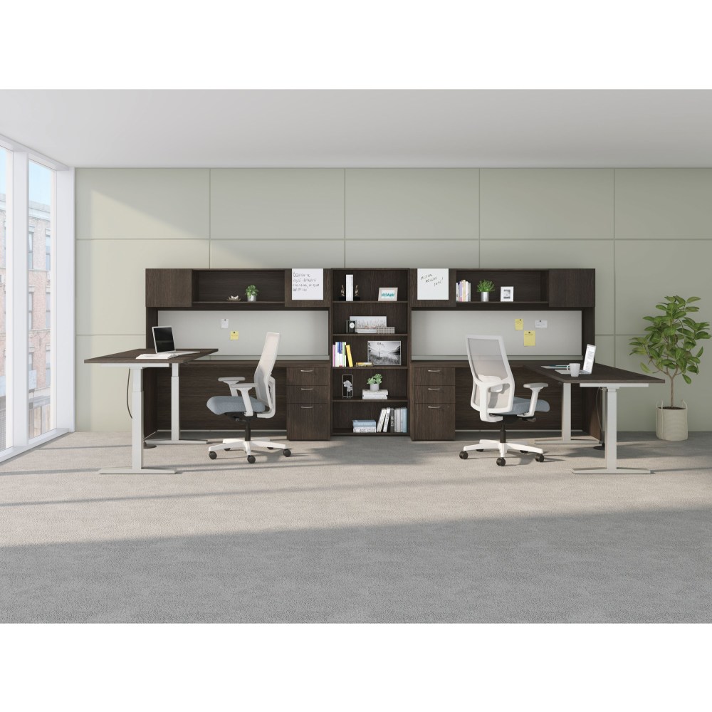 HON Mod 60inW Executive Height-Adjustable Computer Desk Workstation With Storage, Java Oak/Cool Neutral/Silver MPN:HONMOD102