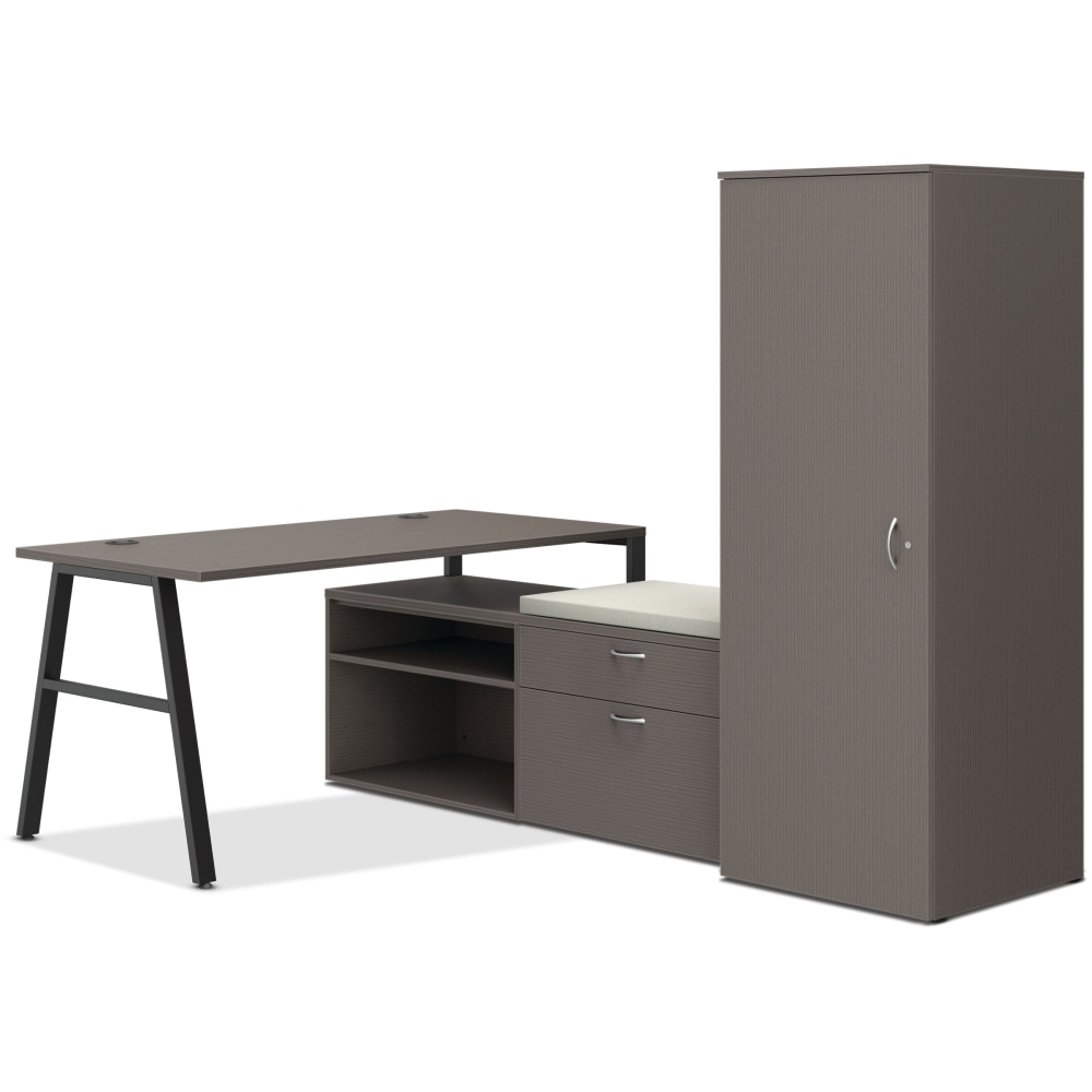 HON Mod 84inW Office Computer Desk Set, Slate Teak/Black/Cool Neutral MPN:HONMOD106