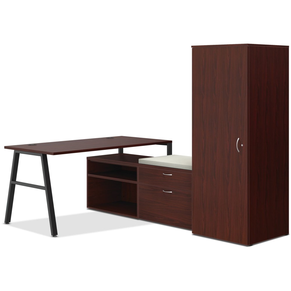 HON Mod 84inW Office Computer Desk Set, Traditional Mahogany/Black/Cool Neutral MPN:HONMOD107