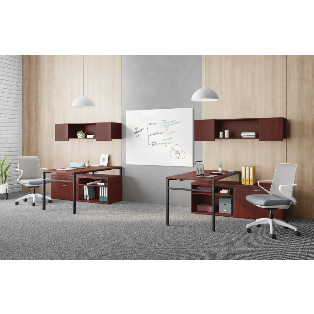 HON Mod 60inW Computer Desk Workstation With Wall Mount Storage, Traditional Mahogany/Black MPN:HONMOD110