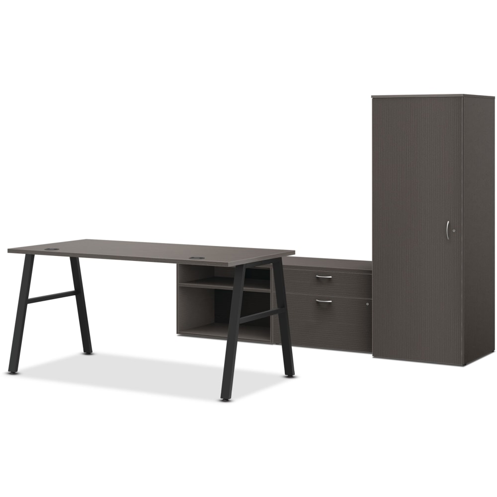 HON Mod 84inW Computer Desk Executive Workstation, Slate Teak/Black MPN:HONMOD114