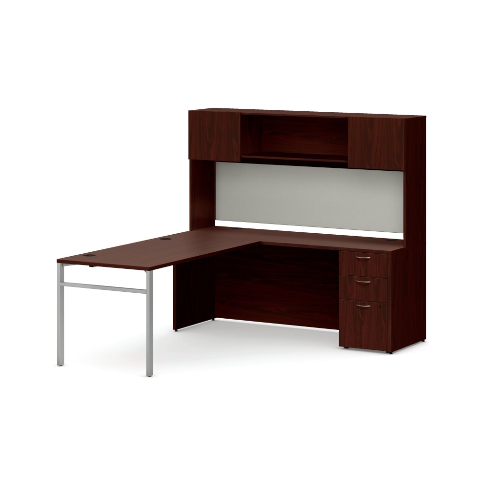 HON Mod 60inW Executive Computer Desk Workstation With Storage, Traditional Mahogany/Cool Neutral/Silver MPN:HONMOD121