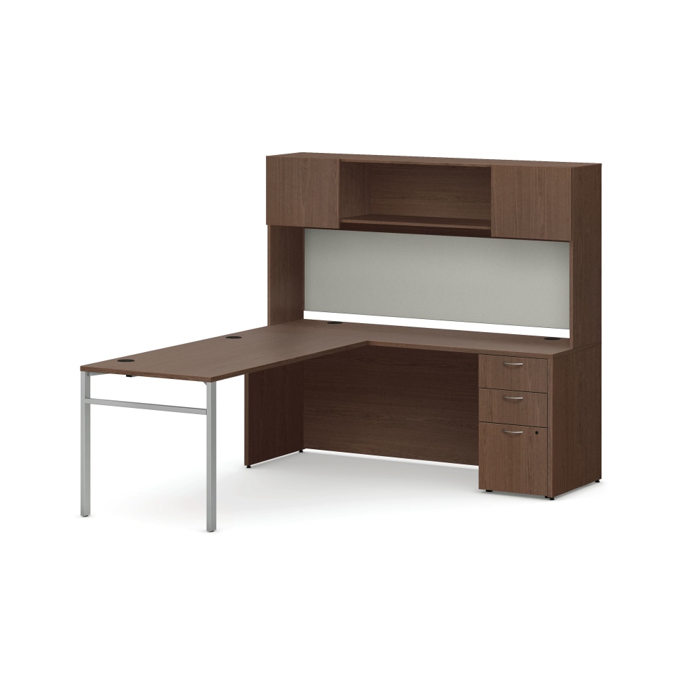 HON Mod 60inW Executive Computer Desk Workstation With Storage, Sepia Walnut/Cool Neutral/Silver MPN:HONMOD122