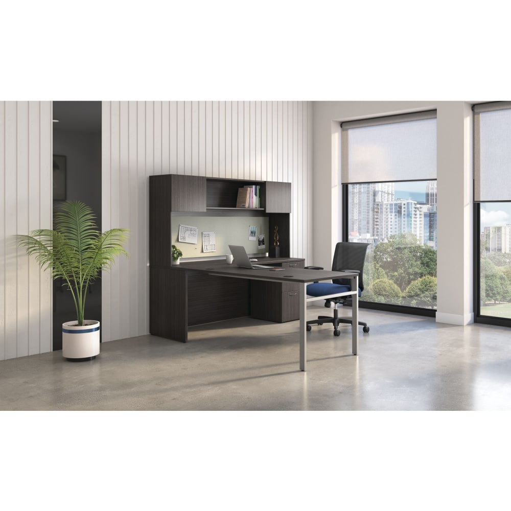 HON Mod 60inW Executive Computer Desk Workstation With Storage, Java Oak/Cool Neutral/Silver MPN:HONMOD124