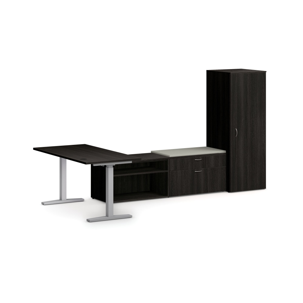HON Mod 60inW Height-Adjustable L-Station Computer Desk With Storage, Java Oak/Cool Neutral/Silver MPN:HONMOD207
